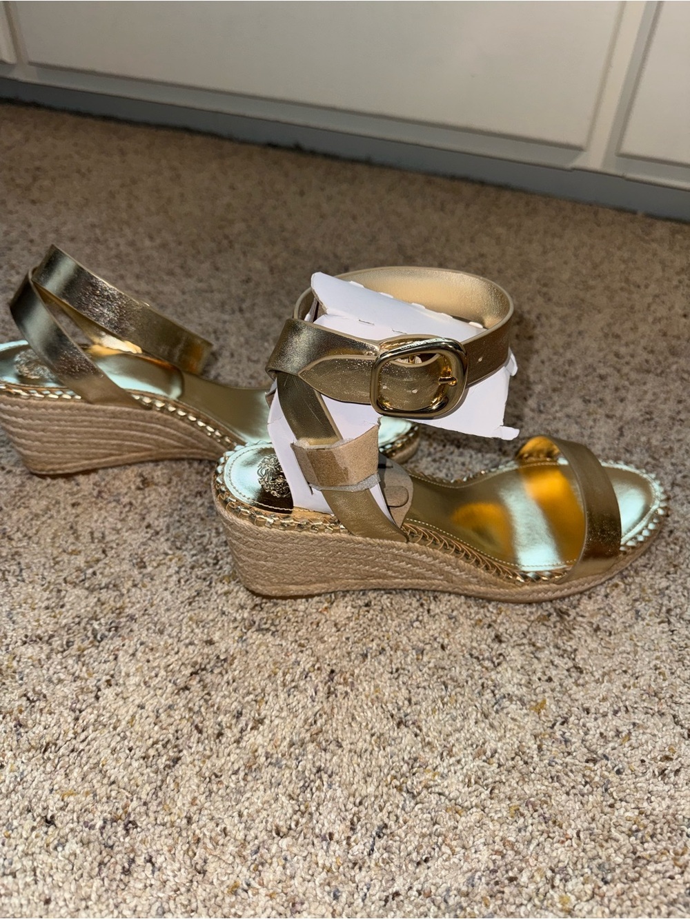 Vince Camuto Metallic Gold Ankle-Strap Sandals - Picture 3 of 8